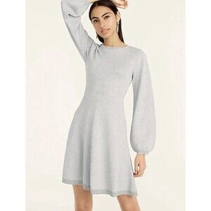 J. Crew NWT Dress Merino Wool Blend A-Line Lurex Twist back Silver Size M Mini